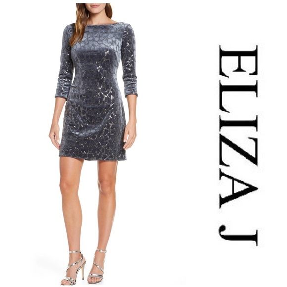 ELIZA J Sequin Velvet Sheath Dress - Picture 1 of 6
